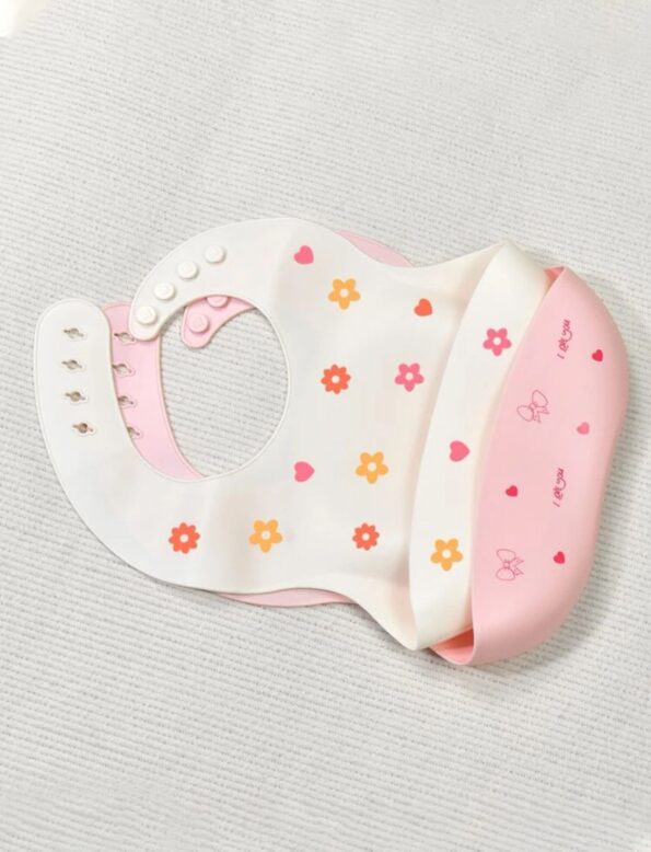 Bib with floral print and butterfly knot pattern, 2 pieces for children