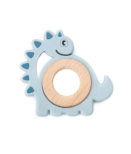 silicone and wooden dinosaur teething toy