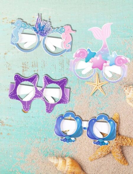 6pcs Starfish and Shell Decorated Party Glasses Cartoon Shell and Starfish Party Glasses for Party and Holiday