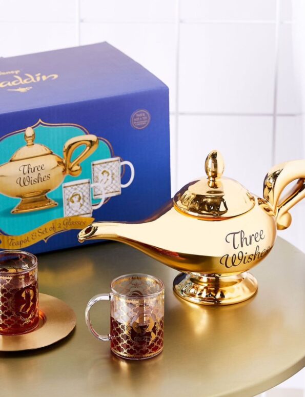 Disney Aladdin Tea Pot And Set Of Two Glasses