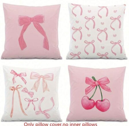 Pink Pillow Covers With Bow And Cherry Blossom Pattern