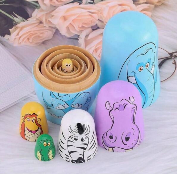 Set of 5 5.5" Height Animal Model Dolls, Handmade Wooden