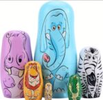 Set of 5 5.5″ Height Animal Model Dolls, Handmade Wooden