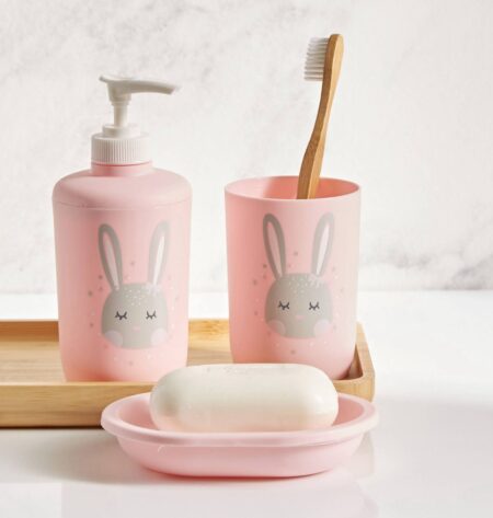 Dimensions Soap Dispenser Length: 7 cm x Width: 7 cm x Height: 16 cm Tumbler Length: 7 cm x Width: 7 cm x Height: 10 cm Soap Dish Length: 13 cm x Width: 9 cm x Height: 2 cm Material Primary MaterialPlastic General Specifications Set Includes1 Soap Dispenser, 1 Soap Dish, 1 Tumbler Unit Components3-pcs set FragileNo StyleModern ForKids