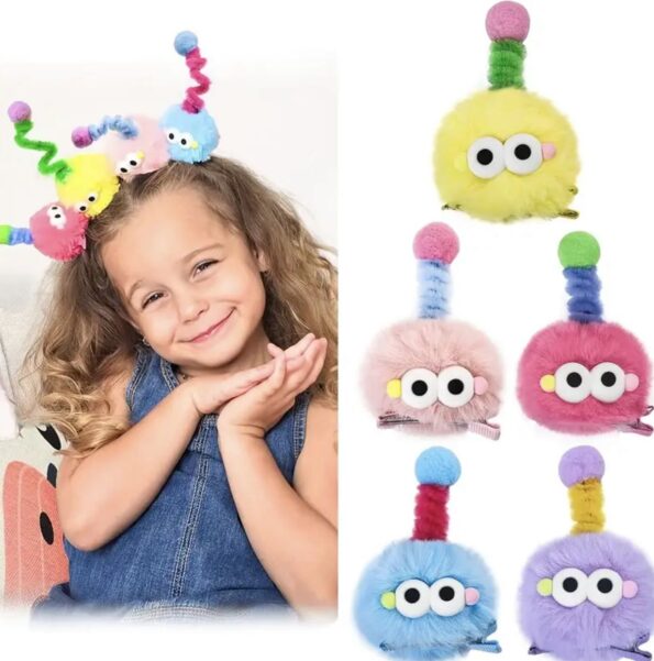 crazy hair Plush Pompom Hair Clips