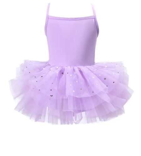 Sparkling Star & Ruffle Ballet Dress with Layered Mesh Skirt