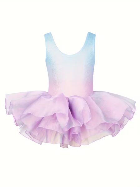 dancewear 2pcs Dance Set - Sleeveless Hollow-Out Leotard & Tiered Tutu Skirt