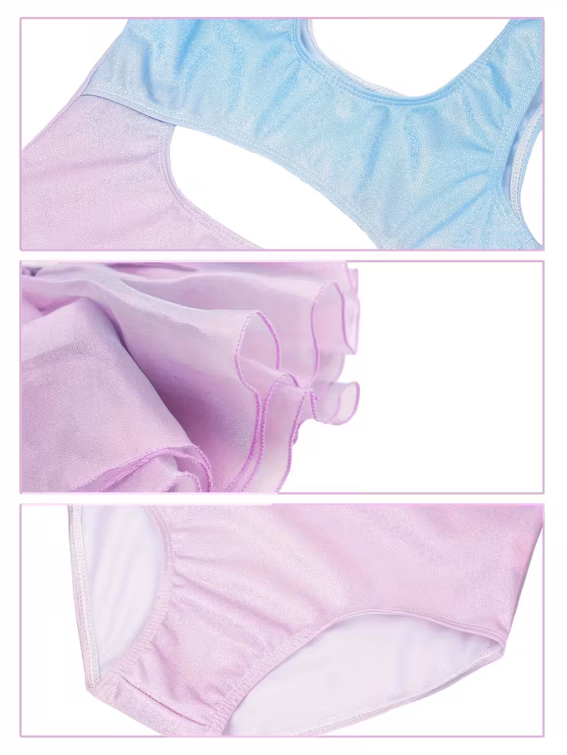 2pcs Dance Set - Sleeveless Hollow-Out Leotard & Tiered Tutu Skirt