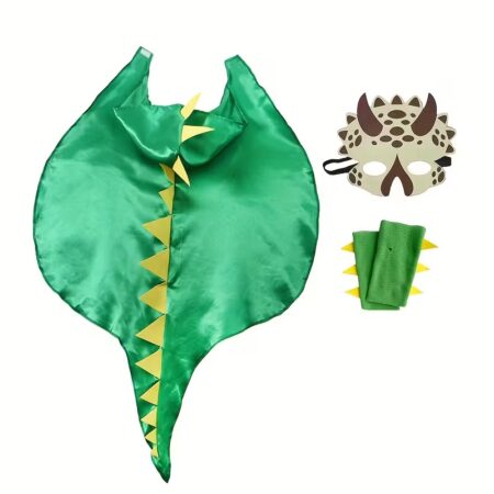 Dinosaur hooded cloak 3pcs set includes cloak, mask, gloves, Halloween Christmas birthday party costume set, birthday party dress up supplies, animal set