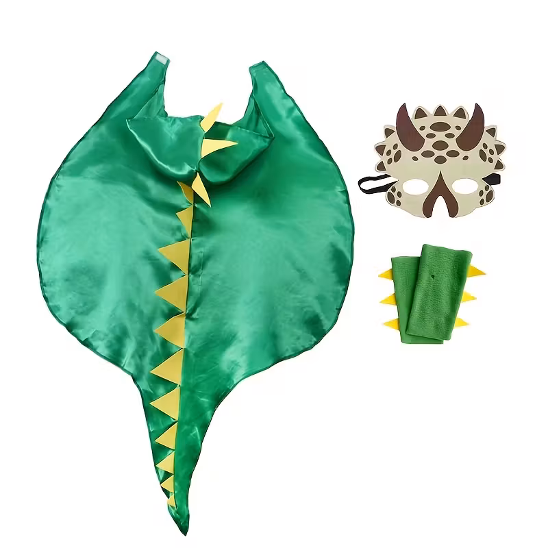 Dinosaur hooded cloak 3pcs set includes cloak, mask, gloves, Halloween Christmas birthday party costume set, birthday party dress up supplies, animal set Dinosaur hooded cloak 3pcs set includes cloak, mask, gloves, Halloween Christmas birthday party costume set, birthday party dress up supplies, animal set