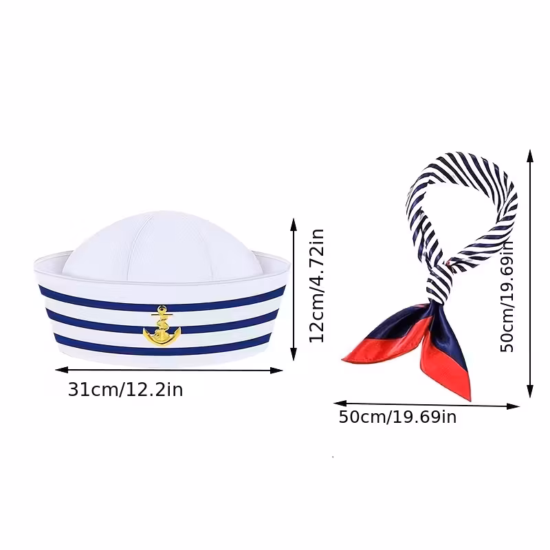 Halloween Nautical Sailor Costume Set, Polyester Navy Hat with Scarf And Glasses, One-Time Use, No Feathers, Electricity-Free, Festive Marine Themed Party Outfit Halloween&Christmas Halloween Nautical Sailor Costume Set, Polyester Navy Hat with Scarf And Glasses, One-Time Use, No Feathers, Electricity-Free, Festive Marine Themed Party Outfit Halloween&Christmas