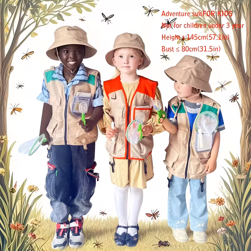 16pcs Explorer Role-Playing Costume Set Nature Exploration Set (Including Vest, Hat, Capture Net, Observation Clip, Clip, 10 Cards Plus Buckle) Camping Equipment Set Christmas Gift Holiday Gift 16pcs Explorer Role-Playing Costume Set Nature Exploration Set (Including Vest, Hat, Capture Net, Observation Clip, Clip, 10 Cards Plus Buckle) Camping Equipment Set Christmas Gift Holiday Gift