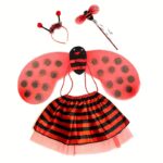 4pcs Cute Cartoon Ladybug Costume for – Halloween Red Performance Wear with Wings, Tail, and Antenna Headband – Microfiber, Animal-Themed Dress U