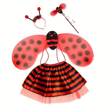 4pcs Cute Cartoon Ladybug Costume for - Halloween Red Performance Wear with Wings, Tail, and Antenna Headband - Microfiber, Animal-Themed Dress U