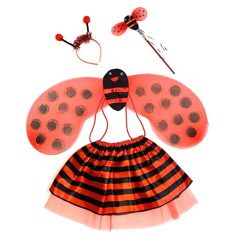 4pcs Cute Cartoon Ladybug Costume for - Halloween Red Performance Wear with Wings, Tail, and Antenna Headband - Microfiber, Animal-Themed Dress U 4pcs Cute Cartoon Ladybug Costume for - Halloween Red Performance Wear with Wings, Tail, and Antenna Headband - Microfiber, Animal-Themed Dress U