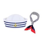 Halloween Nautical Sailor Costume Set, Polyester Navy Hat with Scarf And Glasses, One-Time Use, No Feathers, Electricity-Free, Festive Marine Themed Party Outfit Halloween&Christmas