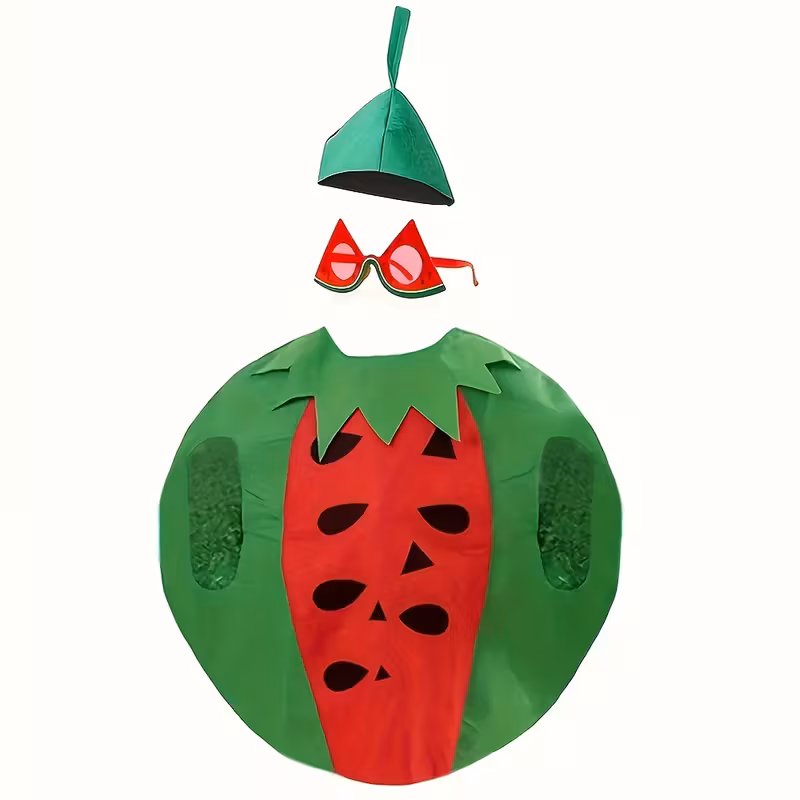 DAYS3pcs, Watermelon styling clothing accessory set, including green hat, fashionable glasses and skirt set, suitable for role-playing, summer parties and makeup party accessory outfits DAYS3pcs, Watermelon styling clothing accessory set, including green hat, fashionable glasses and skirt set, suitable for role-playing, summer parties and makeup party accessory outfits