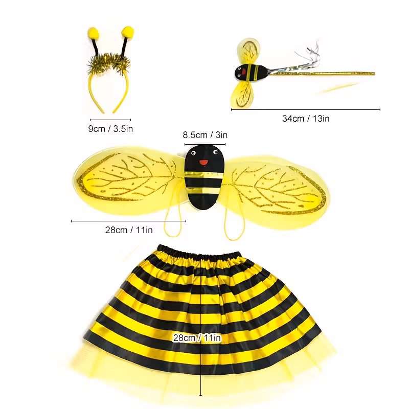 4pcs Halloween Performance Set, Cute Cartoon Bee Wings Yellow Stage Outfi 4pcs Halloween Performance Set, Cute Cartoon Bee Wings Yellow Stage Outfi