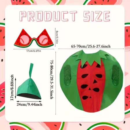 DAYS3pcs, Watermelon styling clothing accessory set, including green hat, fashionable glasses and skirt set, suitable for role-playing, summer parties and makeup party accessory outfits