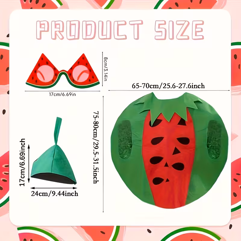 DAYS3pcs, Watermelon styling clothing accessory set, including green hat, fashionable glasses and skirt set, suitable for role-playing, summer parties and makeup party accessory outfits DAYS3pcs, Watermelon styling clothing accessory set, including green hat, fashionable glasses and skirt set, suitable for role-playing, summer parties and makeup party accessory outfits