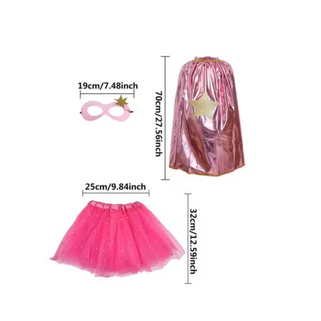 Fastest delivery Set Sparkling Star Cape & Tutu Skirt Costume with Face Mask - Pastel Rainbow, Pink, Purple, Blue, Red with Golden Starry Skirt & Matching Mask - Birthday Party Outfit for Girls, Halloween, Christmas, Día de los Muertos - Party Wear No Assembly Required