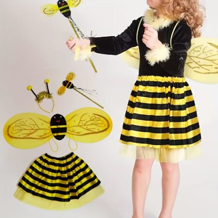 4pcs Halloween Performance Set, Cute Cartoon Bee Wings Yellow Stage Outfi